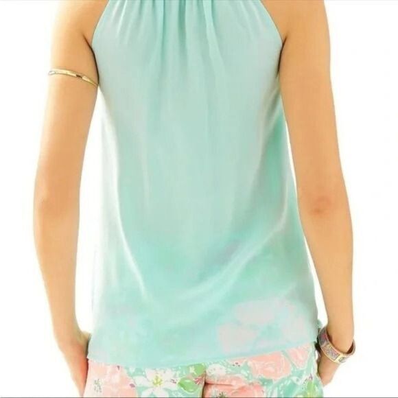 Lilly Pulitzer Bailey Silk Sleeveless Button Detail Turquoise Top XS - Picture 2 of 6
